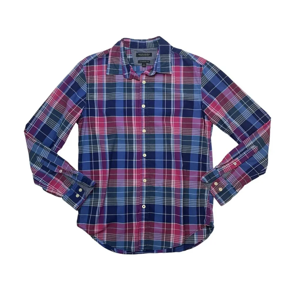 Banana Republic Shirt Mens S Small Multi Plaid Camden Fit Long Sleeve Button Up
